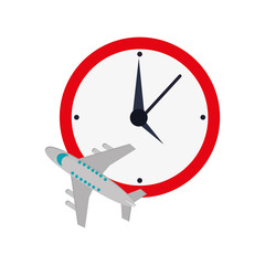 flat design wall clock and airplane  icon vector illustration