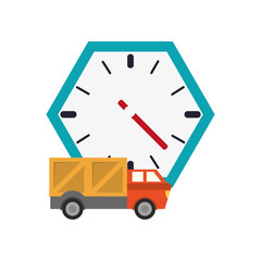 flat design wall clock and  truck van icon vector illustration