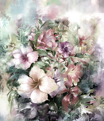 Bouquet of multicolored flowers watercolor painting style - 120812483