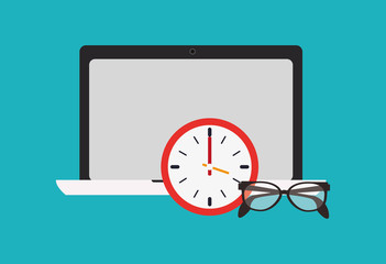 flat design clock with office related icons vector illustration