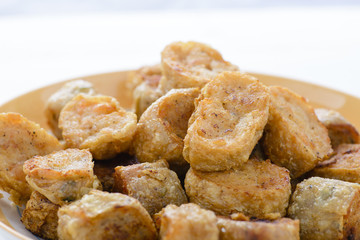 Fried shrimp rolled on plate