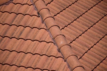 Close up of the brown clay roof tiles