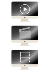 Three streaming icons on monitors
