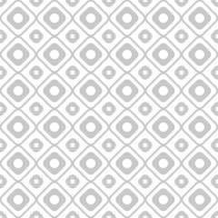 Geometry seamless pattern with concentric circles and squares. Grey and white seamless pattern. Vector illustration. Abstract background.