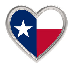 Texas flag in silver heart isolated on white background. 3D illustration. - 120814256