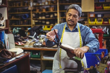 Shoemaker repairing a shoe