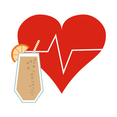 flat design heart cardiogram and  juice icon vector illustration