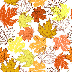 Vector seamless background a lot of maple autumn leaves on the ground.