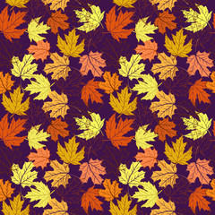 Fototapeta na wymiar Vector seamless background a lot of maple autumn leaves on the ground.