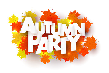 Vector Autumn Party and  maple leaves on a white background. Aut