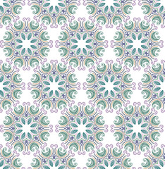 Seamless vector background with ethnic pattern. Damask round floral ornament.