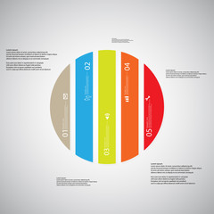 Circle illustration template consists of five color parts on light background