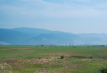 Steppe on a background of mountains