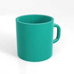 Caneca azul turquesa isolada sobre fundo branco.