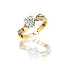 Engagement Gold with stone ring. 3D illustration