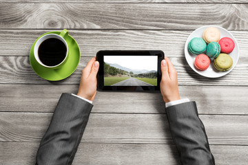 Businesswoman having coffee break