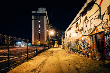 Graffiti Alley at night, in the Station North District, of Balti