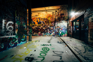 Graffiti Alley at night, in the Station North District, of Balti