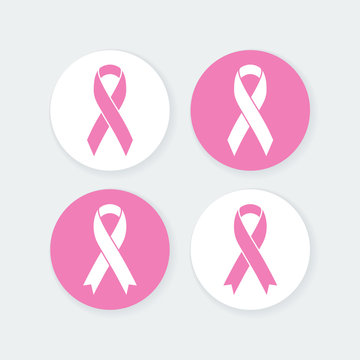 Set of pink ribbons symbols for breast cancer awareness. Vector illustration.