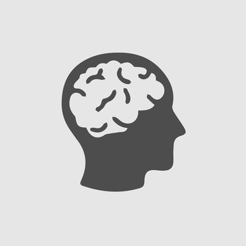Head with brain vector icon. Simple isolated silhouette symbol.
