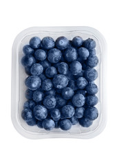 Blueberries in tray isolated on white background