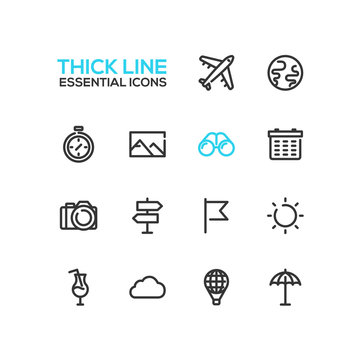 Travel Symbols - thick line design icons set