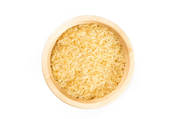 Organic rice on white background.