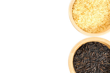 Organic rice on white background.