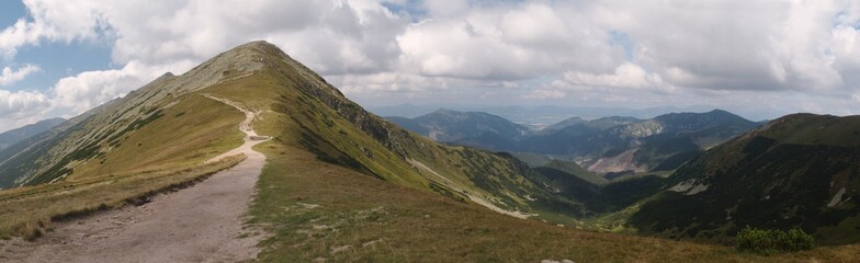 Fototapeta na wymiar east panorama view from Demanovske saddle with Dumbier in Nizke Tatry mountains in Slovakia