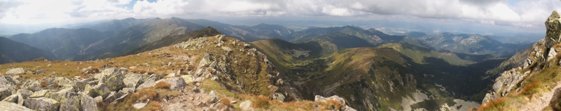 west panorama view from summit of Dumbier in Nizke Tatry mountains in Slovakia