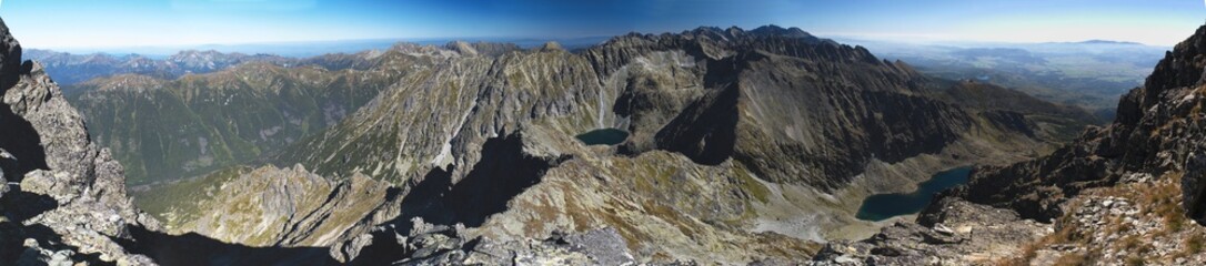 west and east panorama view from Krivan in Vysoke Tatry mountains in Slovakia