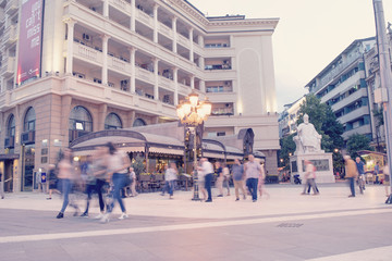 busy city pedestrian people crowd on street road abstract