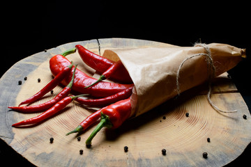 Red chilli papper in a paper bag