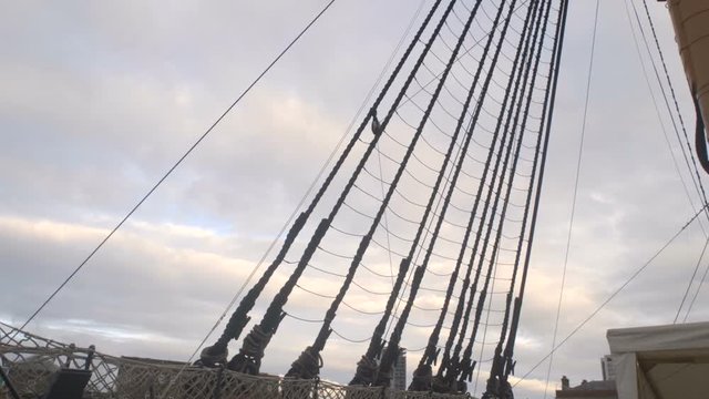 Ship ropes sailing ship. The English fleet.