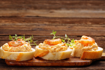 Sandwiches with shrimps and shrimp paste with space for text
