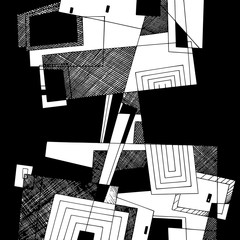 Abstract geometric background, monochrome ink drawing