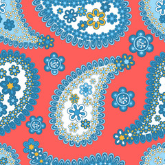Seamless pattern based on traditional Asian elements Paisley. Vector template