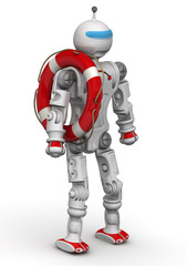 Robot-lifeguard. Humanoid robot with a lifebuoy