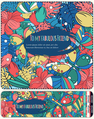 Set Floral card design, flowers, leaf , butterfly, herbs doodle elements. Vector decorative invitation. childish style. elements are not cropped and hidden under mask