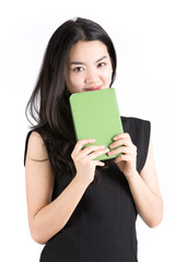 Naklejka premium Young businesswoman holding a tablet