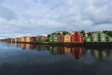 Fototapeta premium A different colored houses in Trondheim, Norway
