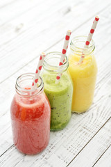 Fruit smoothies in retro bottles