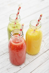 Fruit smoothies in retro bottles