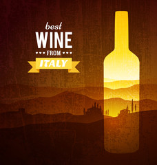 Wine bottle with the landscape of Tuscany. Vector poster. - 120829096