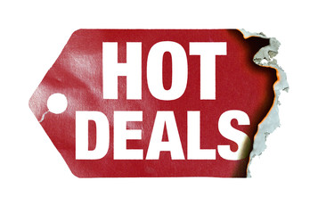 Burning label with text "hot deals"