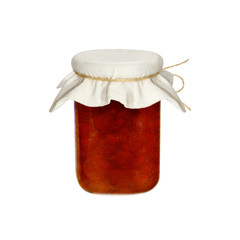 Jar of jam isolated on a white background.  berries.Strawberries.