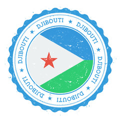 Grunge rubber stamp with Djibouti flag. Vintage travel stamp with circular text, stars and national flag inside it. Vector illustration.
