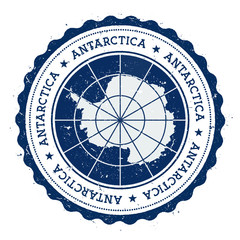 Grunge rubber stamp with Antarctica flag. Vintage travel stamp with circular text, stars and national flag inside it. Vector illustration. © Begin Again