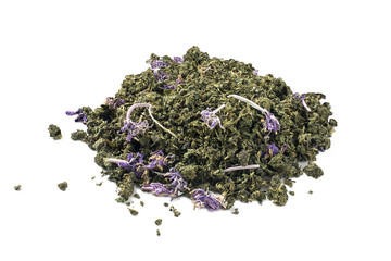 Dry fermented tea from fireweed on a white background 