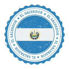 Grunge rubber stamp with El Salvador flag. Vintage travel stamp with circular text, stars and national flag inside it. Vector illustration.